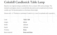 Настольная лампа Coleshill Candlestick TG0027.BR Vaughan