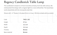 Настольная лампа Regency Candlestick TM0012.BZ Vaughan