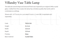 Настольная лампа Villandry Vase TG0049.NI Vaughan