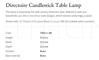 Настольная лампа Directoire Candlestick TM0011.BR Vaughan