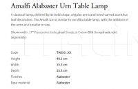 Настольная лампа Amalfi Alabaster Urn TA0001.XX Vaughan