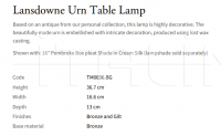 Настольная лампа Lansdowne Urn TM0036.BG Vaughan