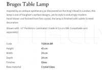 Настольная лампа Bruges TG0034.BR Vaughan