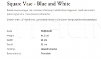 Настольная лампа Square Vase - Blue and White TC0038.XX Vaughan