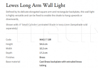 Настенный светильник Lewes Long Arm WA0177.BR Vaughan