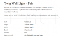 Настенный светильник Twig Wall Light - Pair WA0210.GI Vaughan