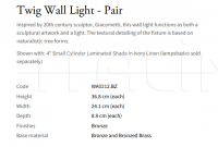 Настенный светильник Twig Wall Light - Pair WA0212.BZ Vaughan