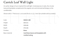Настенный светильник Carrick Leaf WA0050.BR Vaughan