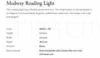 Настенный светильник Medway Reading Light WA0311.BR Vaughan