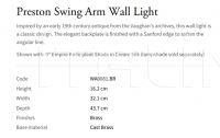 Настенный светильник Preston Swing Arm WA0081.BR Vaughan