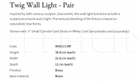 Настенный светильник Twig Wall Light - Pair WA0223.BR Vaughan