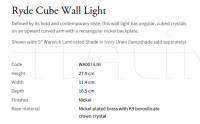 Настенный светильник Ryde Cube WA0074.NI Vaughan