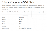 Настенный светильник Hidcote Single Arm WA0103.GI Vaughan