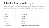 Настенный светильник Clandon Storm WA0027.NI Vaughan