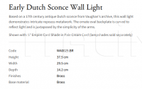 Настенный светильник Early Dutch Sconce WA0029.BR Vaughan