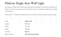Настенный светильник Hidcote Single Arm WA0103.BZ Vaughan
