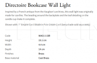 Настенный светильник Directoire Bookcase WA0110.BR Vaughan