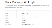 Настенный светильник Liston Bathroom WB0037.NI Vaughan
