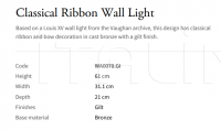 Настенный светильник Classical Ribbon WA0070.GI Vaughan