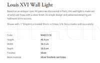 Настенный светильник Louis XVI WA0033.SI Vaughan