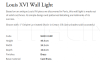 Настенный светильник Louis XVI WA0033.BR Vaughan