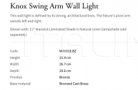 Настенный светильник Knox Swing Arm WA0018.BZ Vaughan