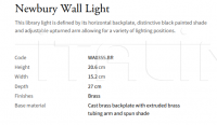 Настенный светильник Newbury WA0355.BR Vaughan
