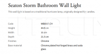 Настенный светильник Seaton Storm Bathroom WB0007.CH Vaughan