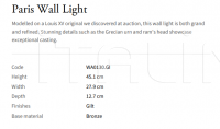 Настенный светильник Paris WA0130.GI Vaughan