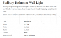 Настенный светильник Sudbury Bathroom WB0006.BR Vaughan