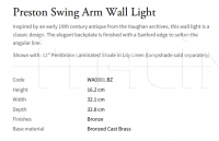 Настенный светильник Preston Swing Arm WA0381.BZ Vaughan