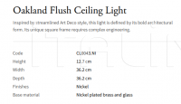 Потолочный светильник Oakland Flush CL0043.NI Vaughan