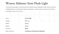 Потолочный светильник Weston Alabaster Semi Flush CL0256.BR Vaughan