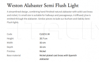 Потолочный светильник Weston Alabaster Semi Flush CL0256.NI Vaughan