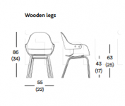 Стул с подлокотниками Showtime Nude - 4 wooden legs BD Barcelona Design